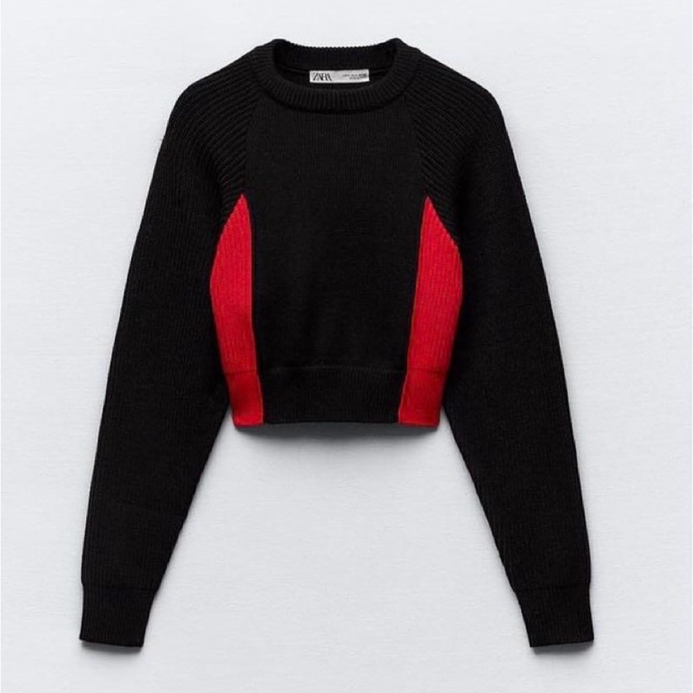 Zara Black Sweater with Red Panels